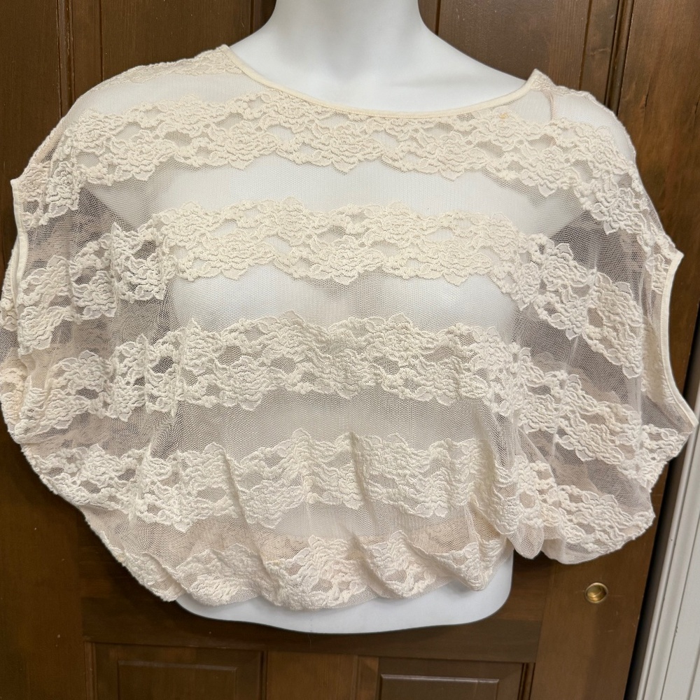 Free People size XS oversize County Fair Sheer Lace Top Ivory dolman cap sleeve